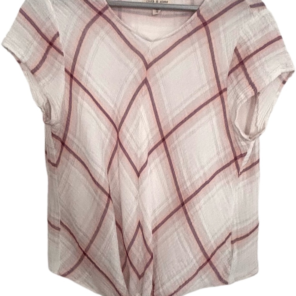 Cloth & Stone Gauze Plaid Short Sleeve Women's Top Size XL